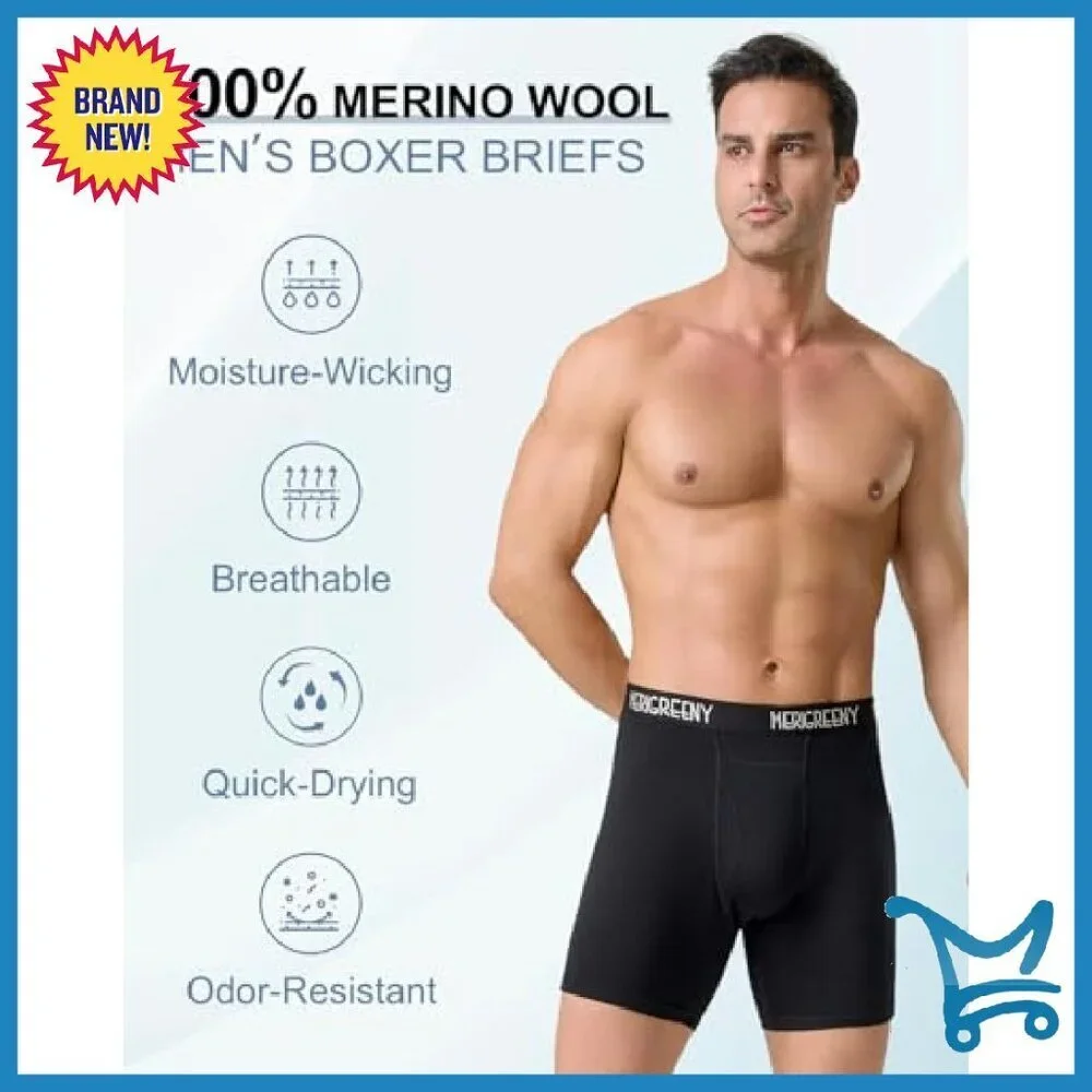 Men's 100% Merino Wool Boxer Briefs - Breathable Moisture-Wicking Underwear